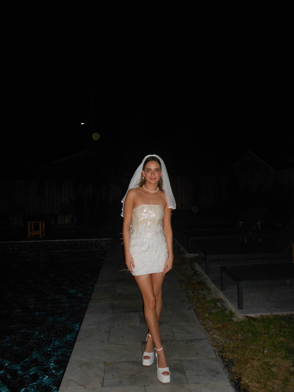 Retrofete White Sequin Strapless Mini Dress